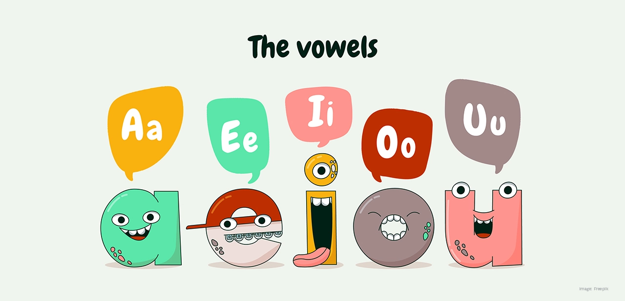An Illustration of The English Vowels "Aa, Ee, Ii, Oo, Uu"