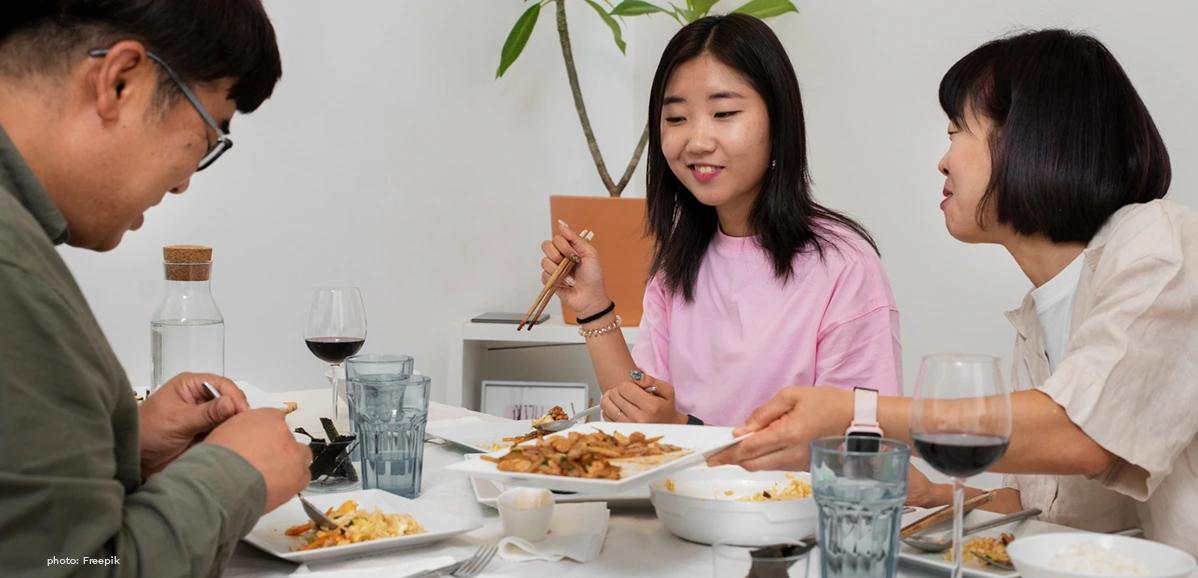 Talking About Your Daily Routine in English for Beginners, a girl having dinner time with family