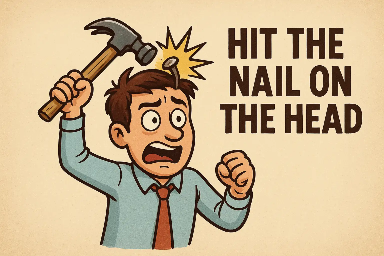 Unlock Fluency Practical Idioms and Phrases in English for Beginners, an illustration of the idiom hit the nail on the head