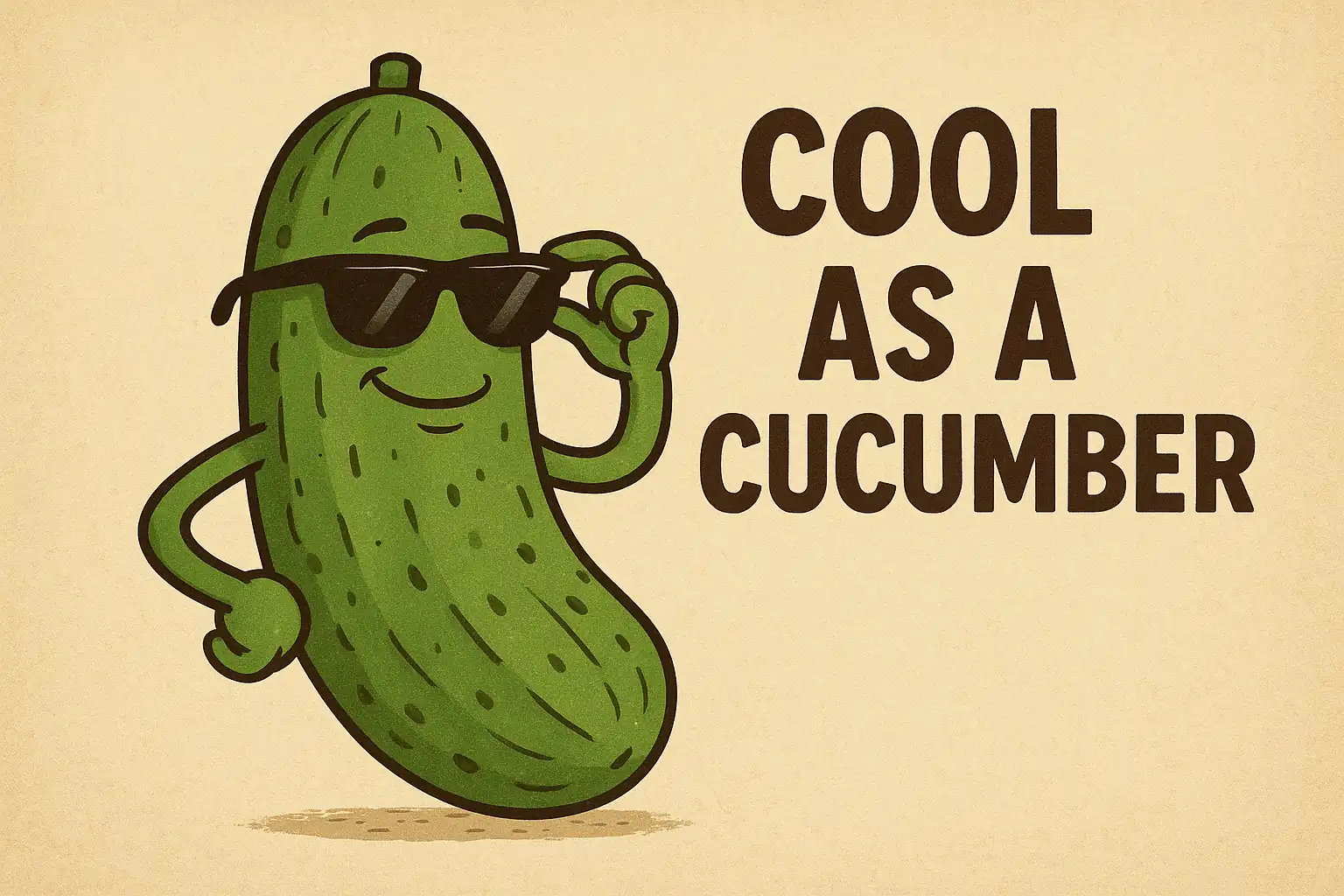 Unlock Fluency Practical Idioms and Phrases in English for Beginners 2, animation of the idiom cool as a cucumber