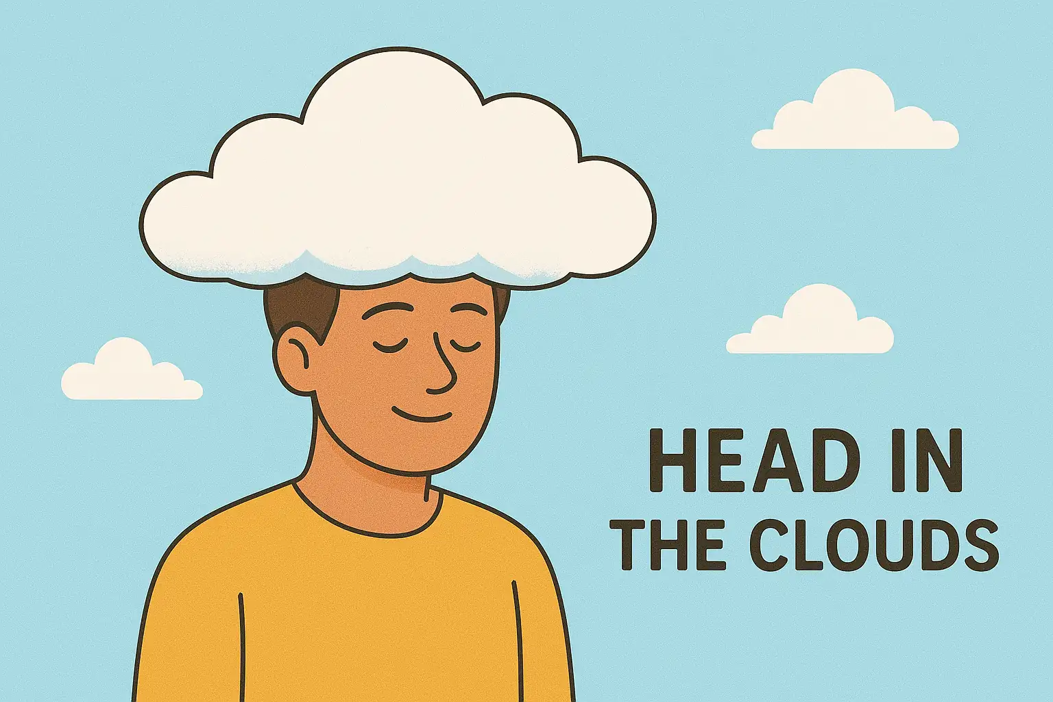 Idioms and phrases: an animated photo showing a boy with his "head in the clouds"