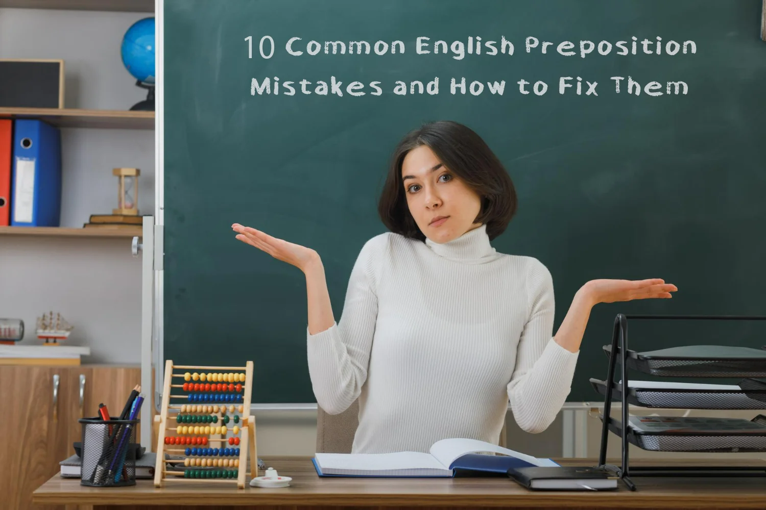 10 Common English Preposition Mistakes and How to Fix Them , a female teacher disussing preposition mistakes